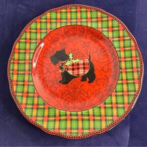 Vintage Pair of Retired 222 Fifth Christmas Scotty Appetizer Plates Red Green